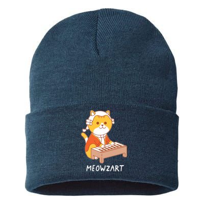 Meowzart Cat Pun Classical Music Piano Funny Sustainable Knit Beanie