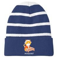 Meowzart Cat Pun Classical Music Piano Funny Striped Beanie with Solid Band