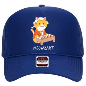 Meowzart Cat Pun Classical Music Piano Funny High Crown Mesh Back Trucker Hat