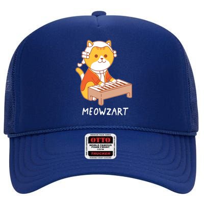 Meowzart Cat Pun Classical Music Piano Funny High Crown Mesh Back Trucker Hat