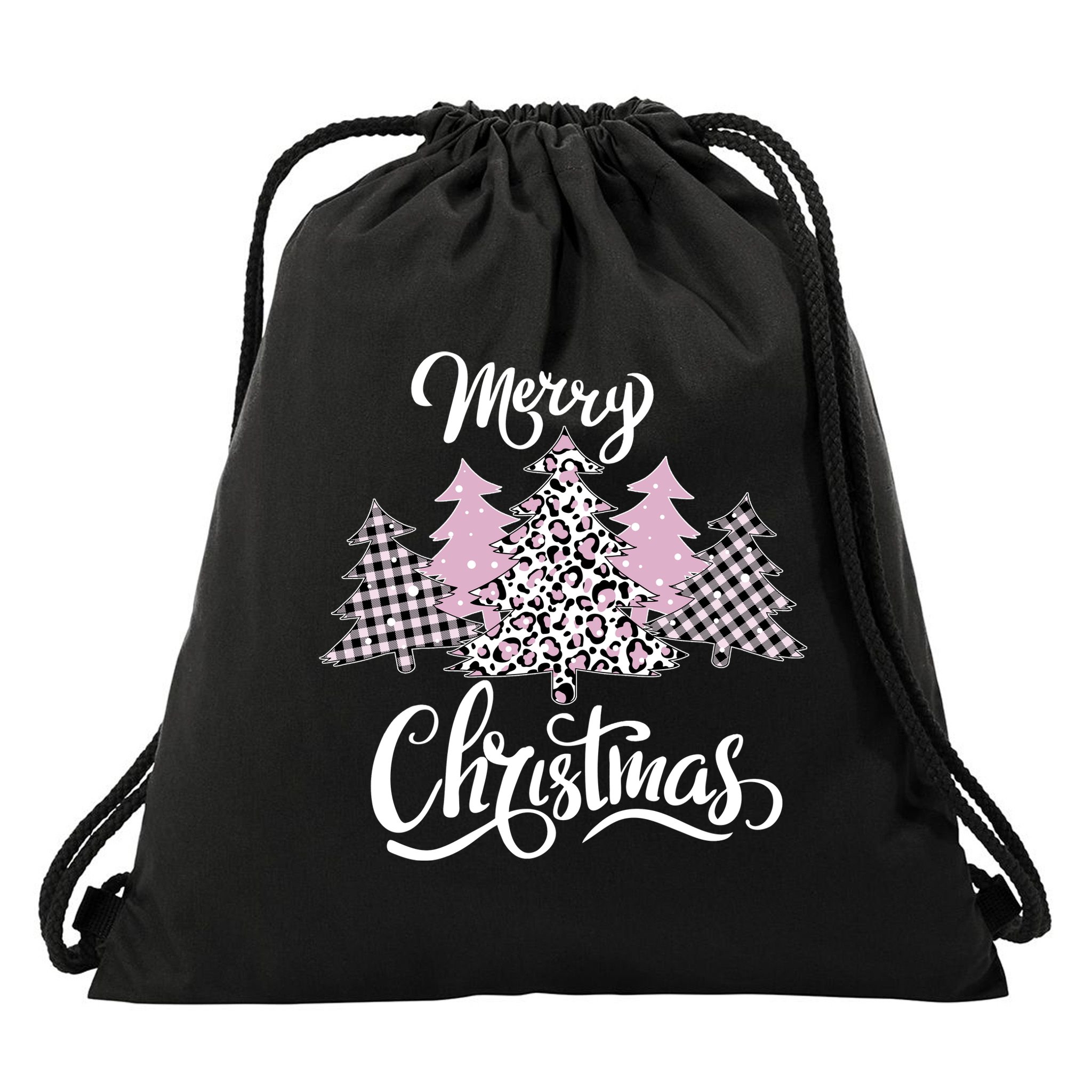Merry Christmas Pretty And Pink Drawstring Bag
