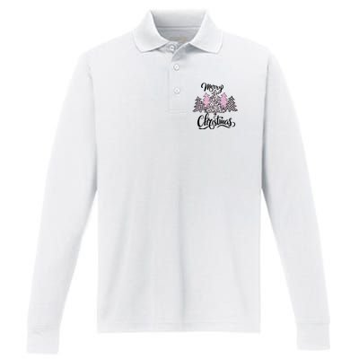 Merry Christmas Pretty And Pink Performance Long Sleeve Polo