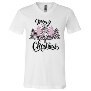 Merry Christmas Pretty And Pink V-Neck T-Shirt