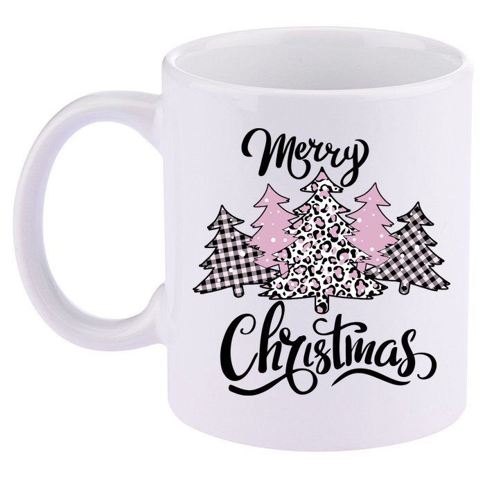 Merry Christmas Pretty And Pink 11oz C Handle Ceramic Mug