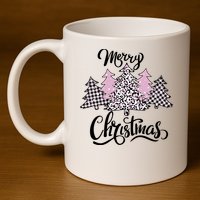 Merry Christmas Pretty And Pink 11oz C Handle Ceramic Mug