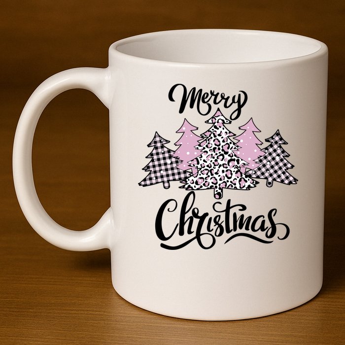 Merry Christmas Pretty And Pink 11oz C Handle Ceramic Mug