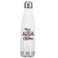 Merry Christmas Pretty And Pink Stainless Steel Insulated Water Bottle