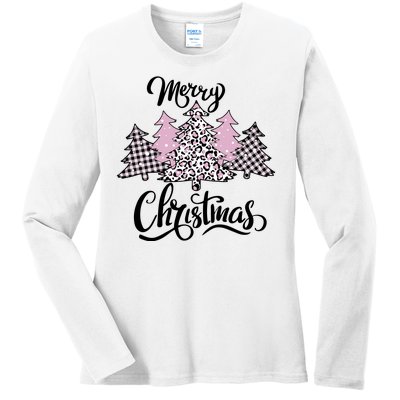 Merry Christmas Pretty And Pink Ladies Long Sleeve Shirt