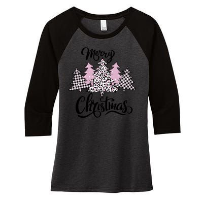 Merry Christmas Pretty And Pink Women's Tri-Blend 3/4-Sleeve Raglan Shirt