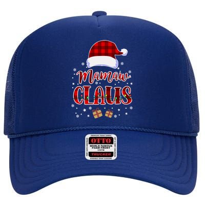 Mamaw Claus Plaid Pattern Ornat Santa Christmas Gift High Crown Mesh Back Trucker Hat