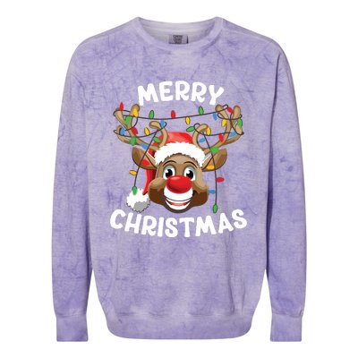 Merry Christmas Reindeer Squad Family Pajama Teen Boy Colorblast Crewneck Sweatshirt