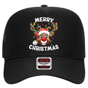 Merry Christmas Reindeer Squad Family Pajama Teen Boy High Crown Mesh Back Trucker Hat