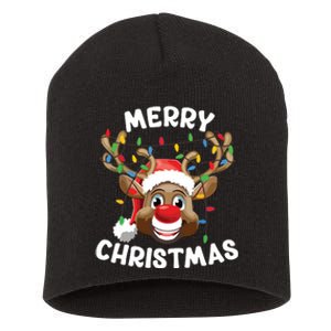 Merry Christmas Reindeer Squad Family Pajama Teen Boy Short Acrylic Beanie