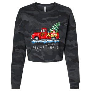 Merry Christmas Red Truck Old Fashioned Christmas Cropped Pullover Crew