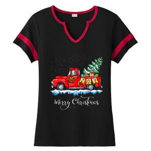 Merry Christmas Red Truck Old Fashioned Christmas Ladies Halftime Notch Neck Tee