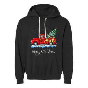 Merry Christmas Red Truck Old Fashioned Christmas Garment-Dyed Fleece Hoodie