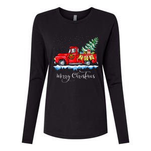 Merry Christmas Red Truck Old Fashioned Christmas Womens Cotton Relaxed Long Sleeve T-Shirt