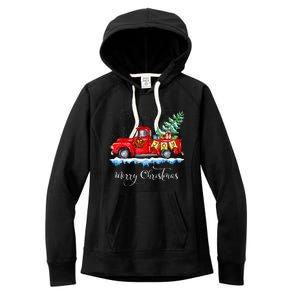 Merry Christmas Red Truck Old Fashioned Christmas Women's Fleece Hoodie