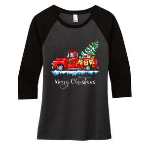 Merry Christmas Red Truck Old Fashioned Christmas Women's Tri-Blend 3/4-Sleeve Raglan Shirt