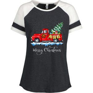 Merry Christmas Red Truck Old Fashioned Christmas Enza Ladies Jersey Colorblock Tee