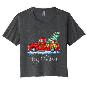 Merry Christmas Red Truck Old Fashioned Christmas Women's Crop Top Tee