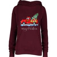 Merry Christmas Red Truck Old Fashioned Christmas Womens Funnel Neck Pullover Hood