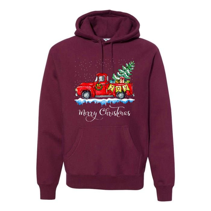 Merry Christmas Red Truck Old Fashioned Christmas Premium Hoodie