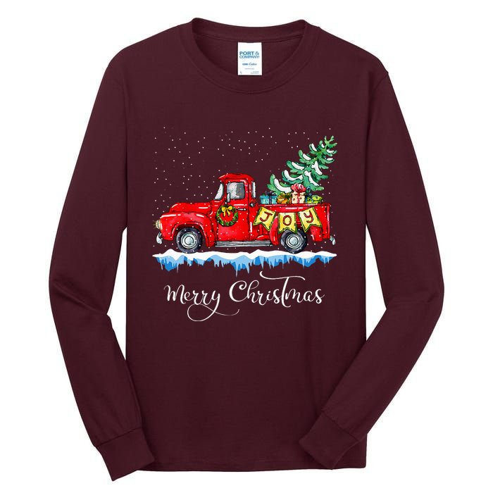 Merry Christmas Red Truck Old Fashioned Christmas Tall Long Sleeve T-Shirt