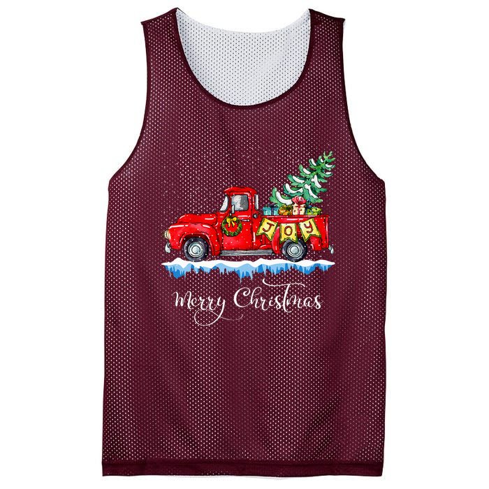 Merry Christmas Red Truck Old Fashioned Christmas Mesh Reversible Basketball Jersey Tank