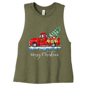 Merry Christmas Red Truck Old Fashioned Christmas Women's Racerback Cropped Tank