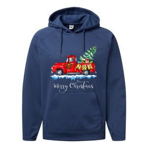 Merry Christmas Red Truck Old Fashioned Christmas Performance Fleece Hoodie