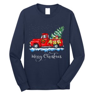 Merry Christmas Red Truck Old Fashioned Christmas Long Sleeve Shirt