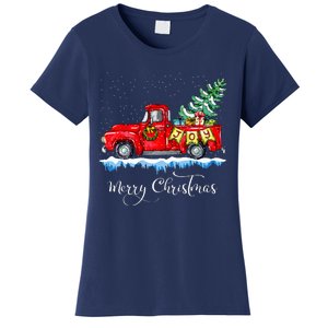 Merry Christmas Red Truck Old Fashioned Christmas Women's T-Shirt