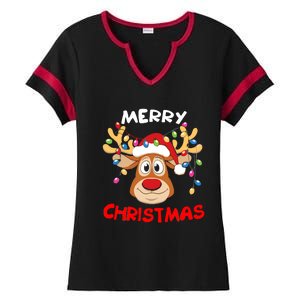 Merry Christmas Reindeer Xmas Family Ladies Halftime Notch Neck Tee