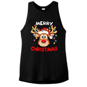 Merry Christmas Reindeer Xmas Family Ladies PosiCharge Tri-Blend Wicking Tank