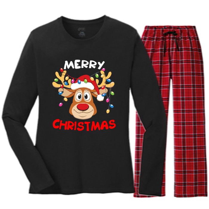 Merry Christmas Reindeer Xmas Family Women's Long Sleeve Flannel Pajama Set 