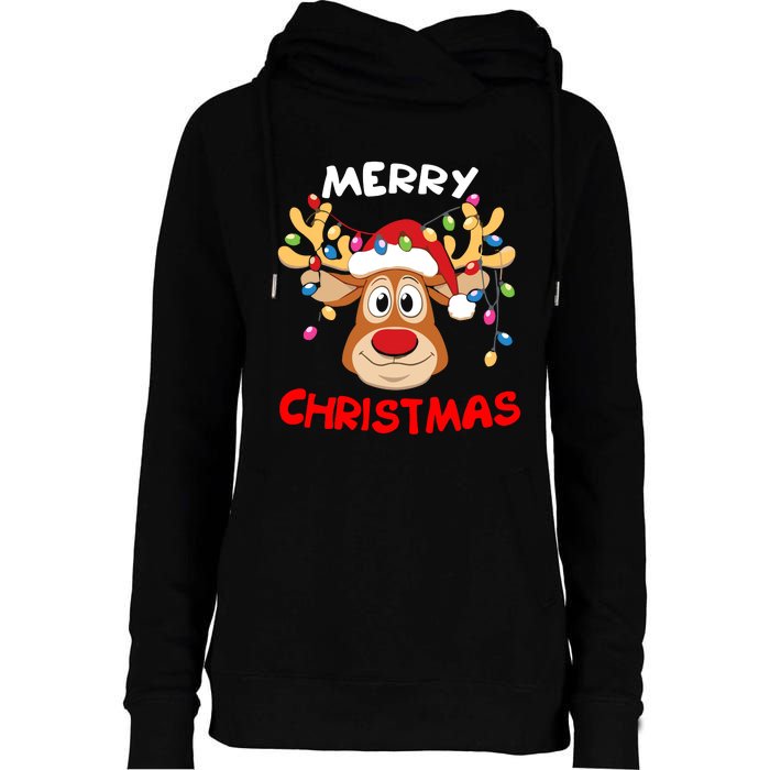 Merry Christmas Reindeer Xmas Family Womens Funnel Neck Pullover Hood