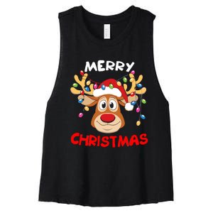 Merry Christmas Reindeer Xmas Family Women's Racerback Cropped Tank