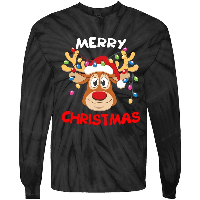 Merry Christmas Reindeer Xmas Family Tie-Dye Long Sleeve Shirt