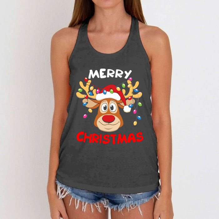 Merry Christmas Reindeer Xmas Family Women's Knotted Racerback Tank