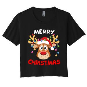 Merry Christmas Reindeer Xmas Family Women's Crop Top Tee