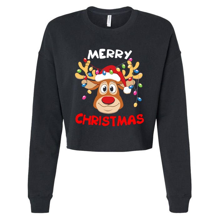 Merry Christmas Reindeer Xmas Family Cropped Pullover Crew