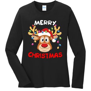 Merry Christmas Reindeer Xmas Family Ladies Long Sleeve Shirt