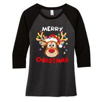 Merry Christmas Reindeer Xmas Family Women's Tri-Blend 3/4-Sleeve Raglan Shirt