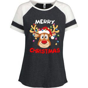 Merry Christmas Reindeer Xmas Family Enza Ladies Jersey Colorblock Tee