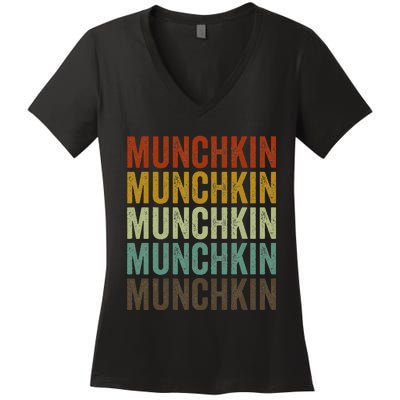 Munchkin Cat Retro Women's V-Neck T-Shirt