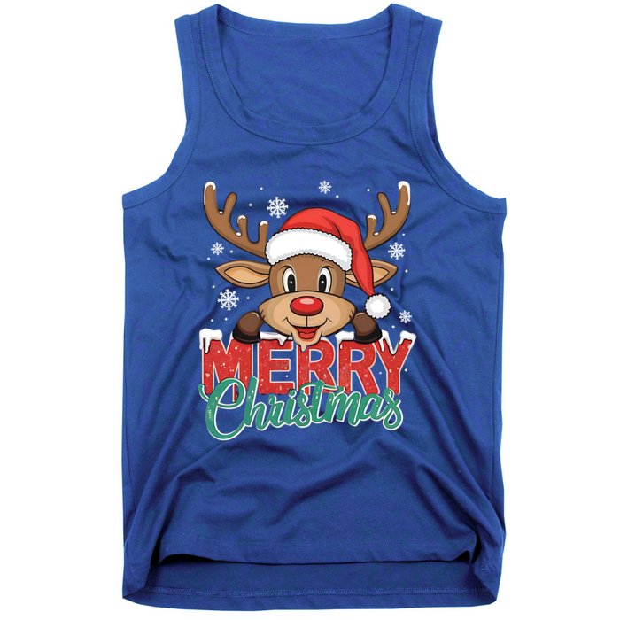 Merry Christmas Red Santa Hat Reindeer Xmas Family Gift Tank Top