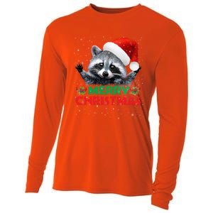 Merry Christmas Raccoon Santa Raccoon Wears Santa Hat Funny Long Sleeve Cooling Performance Long Sleeve Crew