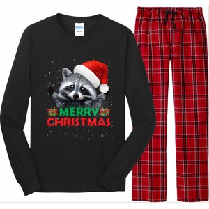 Merry Christmas Raccoon Santa Raccoon Wears Santa Hat Funny Long Sleeve Long Sleeve Pajama Set