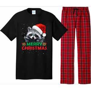 Merry Christmas Raccoon Santa Raccoon Wears Santa Hat Funny Long Sleeve Pajama Set